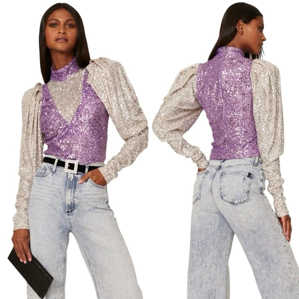ROTATE Birger Christensen Retro Chic Silver Sequin Runway Ida Top US4/EU36 EUC
